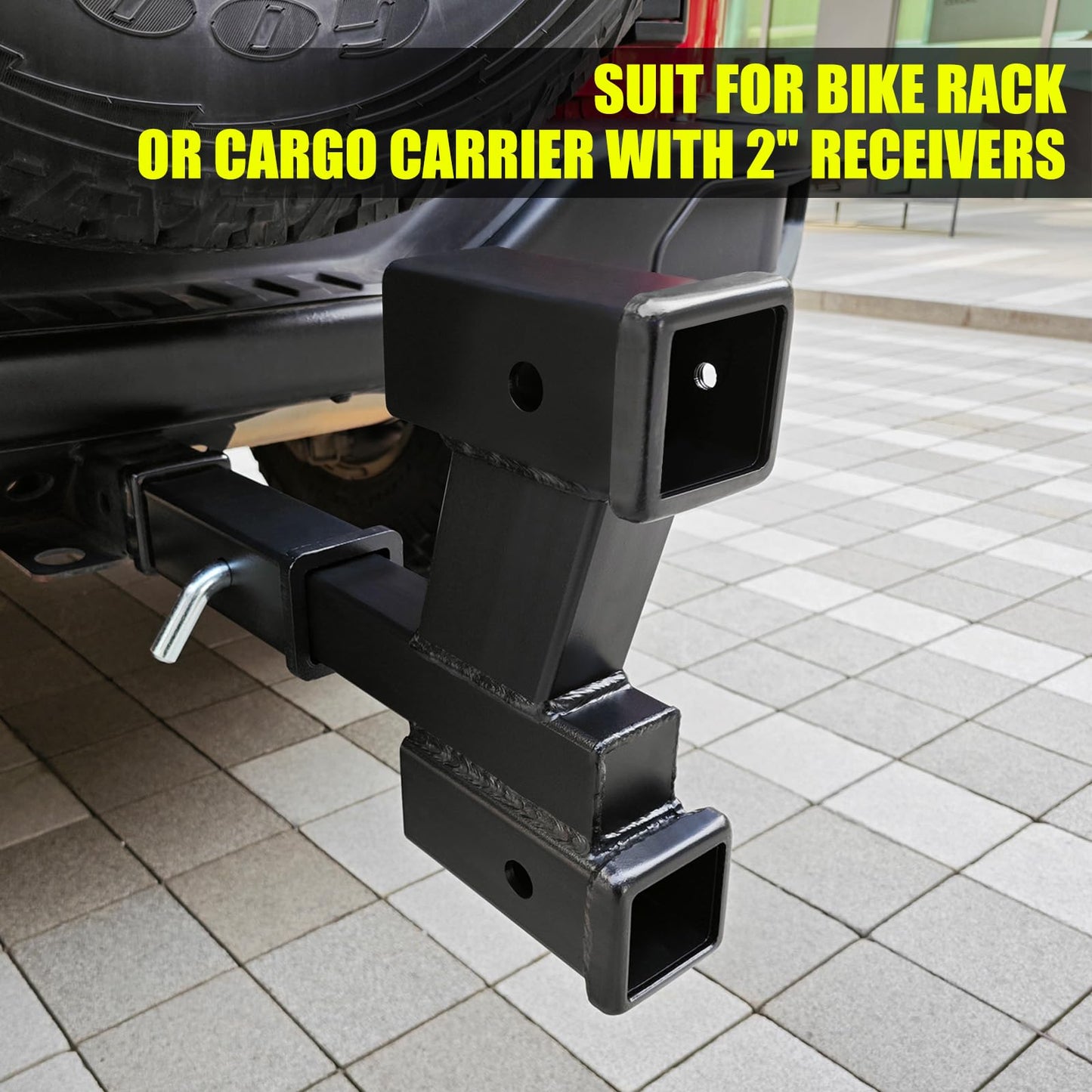 KAIRAY Trailer Dual Hitch Extender Adapter with 2-inch & 6-inch Riser/Drop, fit for 2" Receiver, 2-inch Shank, 10000lbs Towing Capacity