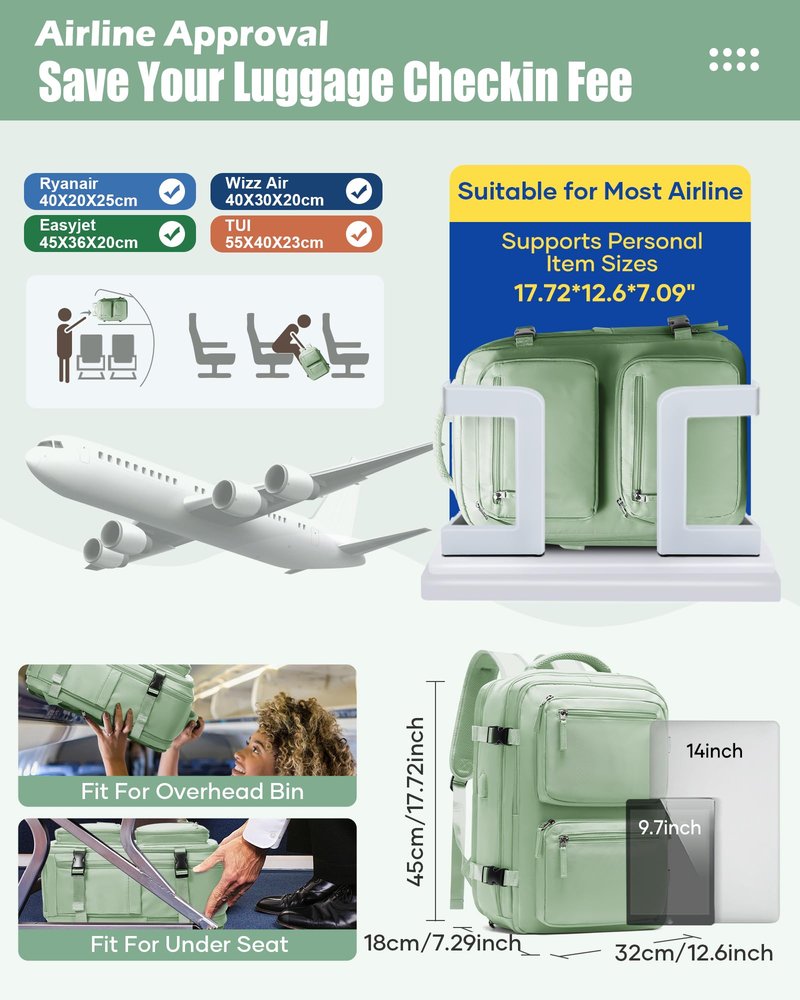 Vacuum Travel Backpack with Vacuum System Air Vacpack Vacuum Seal Compression Backpack with Air Pump Flight Approved Carry on Compression Daypack Space Saver Bags Personal Item Bags Matcha Green