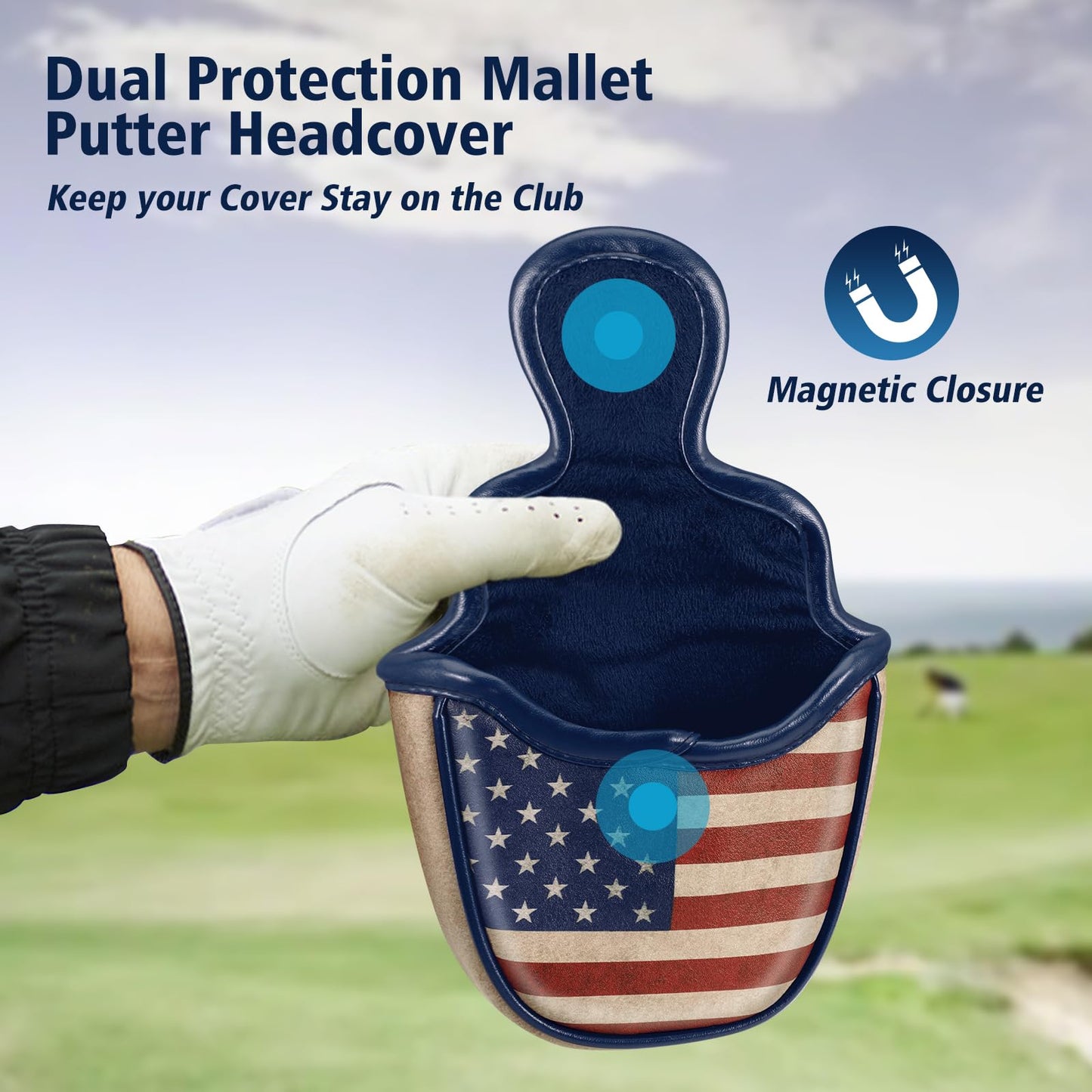 GIGAPOWER Golf Mallet Putter Cover, Elegant Embroidery Premium Leather Golf Club Head Cover Putter Headcover with Magnetic Closure Fits Most Putters