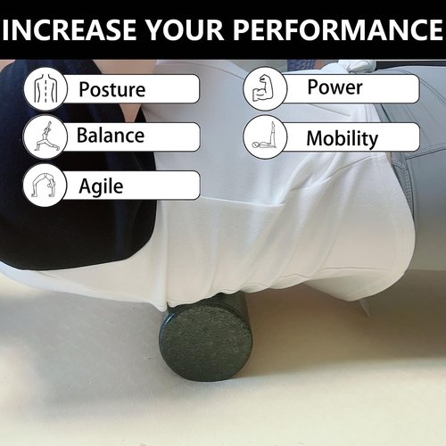 High Density Foam Roller by Travel Size - Perfect for Back Stretching, Yoga & Physical Therapy | 12" X 4" Round (Black)