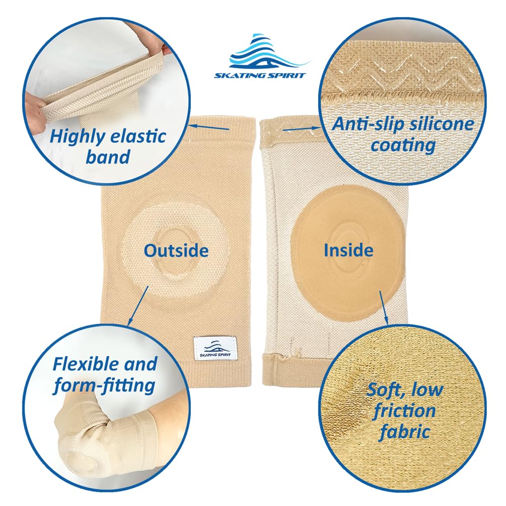 SKATINGSPIRIT Gel Elbow Pads (1 Pair) - Cushion and Protect Elbow Joint for Dancing Figure Skating Gymnastic, Youth and Adult (Beige, Medium)