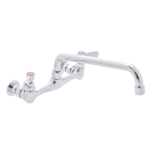 DuraSteel Commercial Kitchen Sink Faucet - No Lead 8" Center Wall Mount Utility Sink Faucet with 10'' Swivel Spout - NSF Certified - Dual Lever Handles - Brass Constructed & Chrome Polished