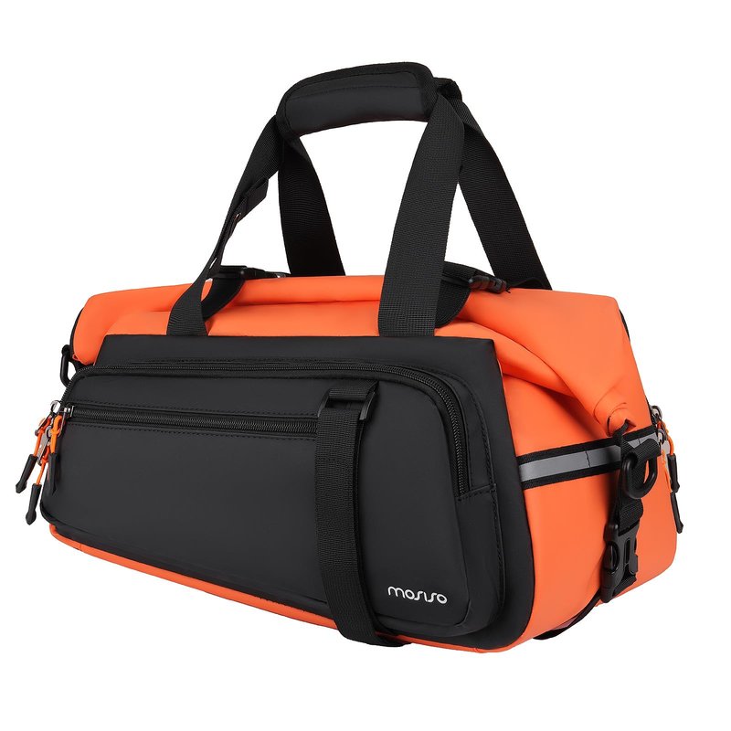 MOSISO Bike Rack Bag, 13-24L Expandable Top Layer Bicycle Rear Trunk Bags, Bike Rear Seat Pouch Cycling Luggage Handbag with Shoulder Strap for Road Mountain Cycling Traveling Commuting, Black&Orange