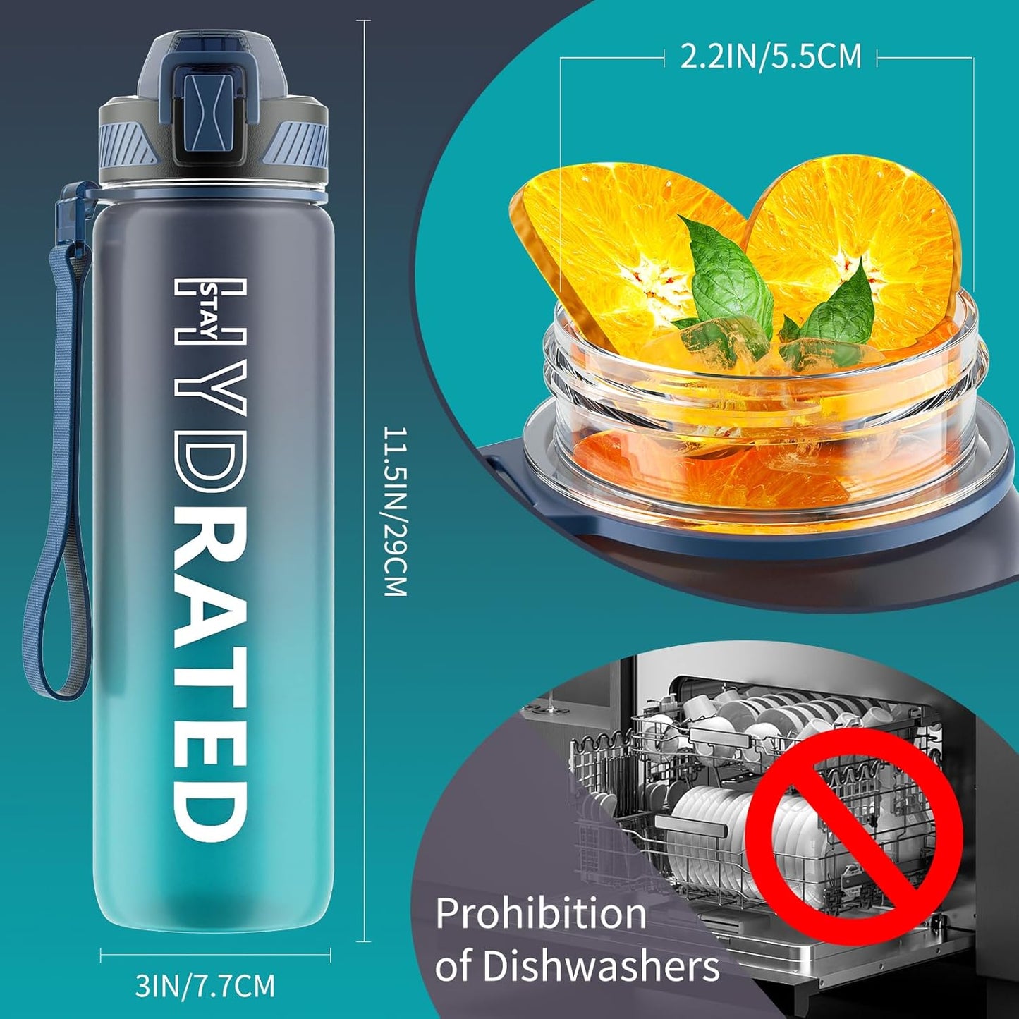 QLUR 32oz Motivational Water Bottle - BPA-Free Tritan with Time Marker & Carry Strap | Leakproof for Gym & Outdoor Use