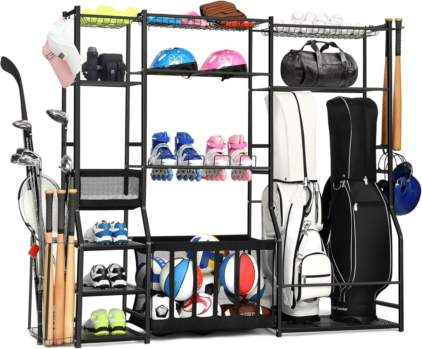 Skiennix Large Garage Sports Equipment Organizer - Upgraded Rack for Golf Bags & Balls | Indoor/Outdoor Storage Solution