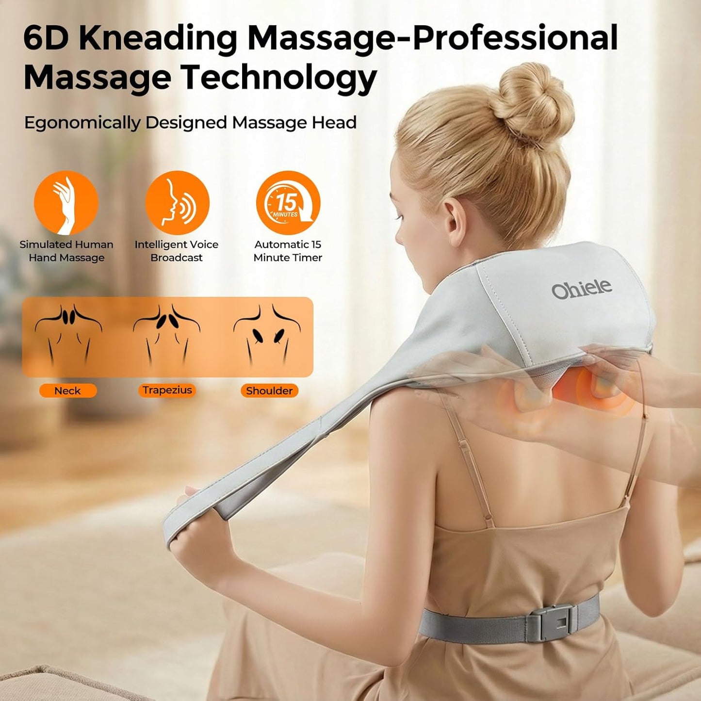 Skiennix Neck Massager - Shiatsu Heat Therapy for Pain Relief | 6D Deep Tissue Kneading, Portable Gray Design