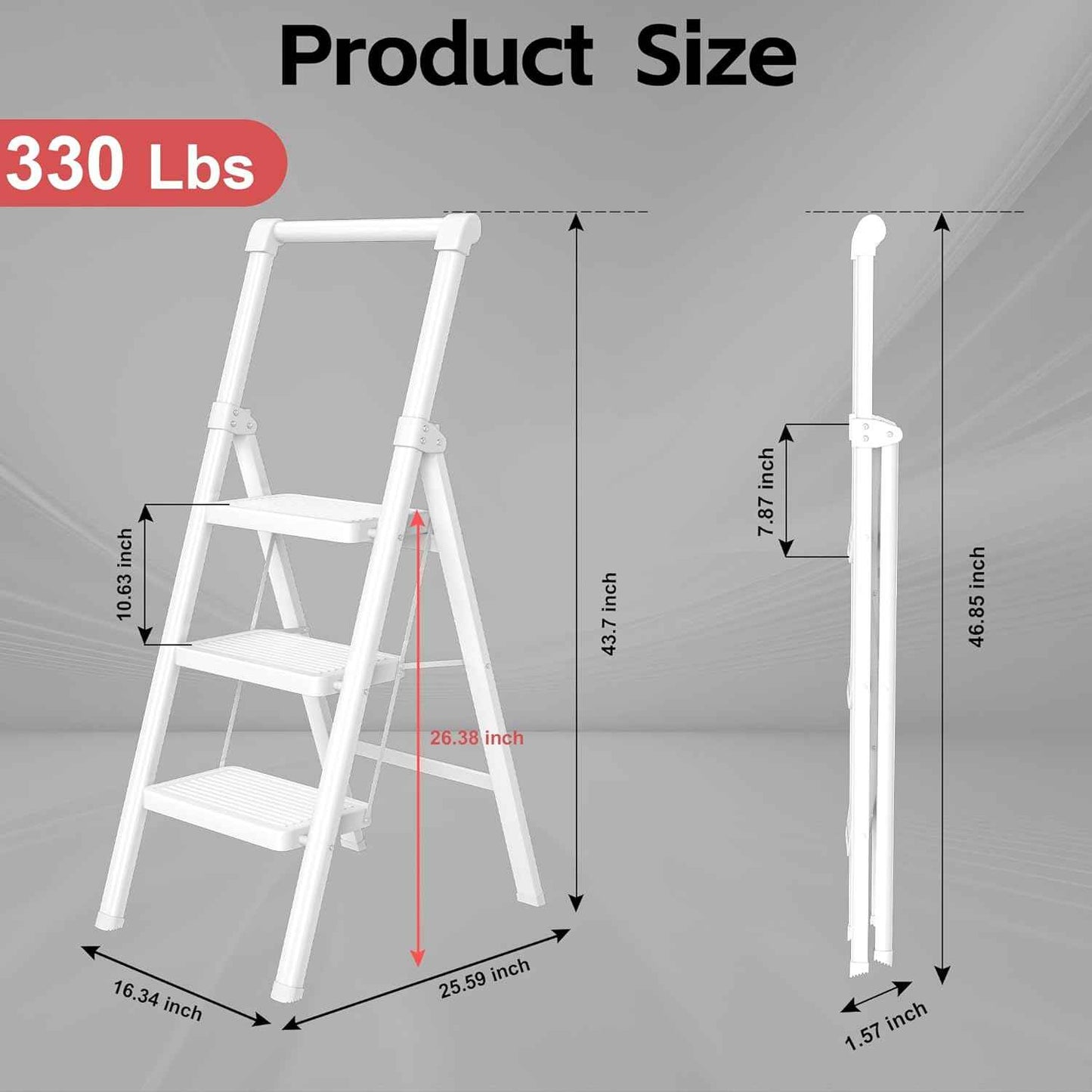 DIAMONDFORGE 4-Step Folding Ladder - Sturdy Steel Construction, Anti-Slip Pedals & Feet, Handgrip - Home Use, White & Red