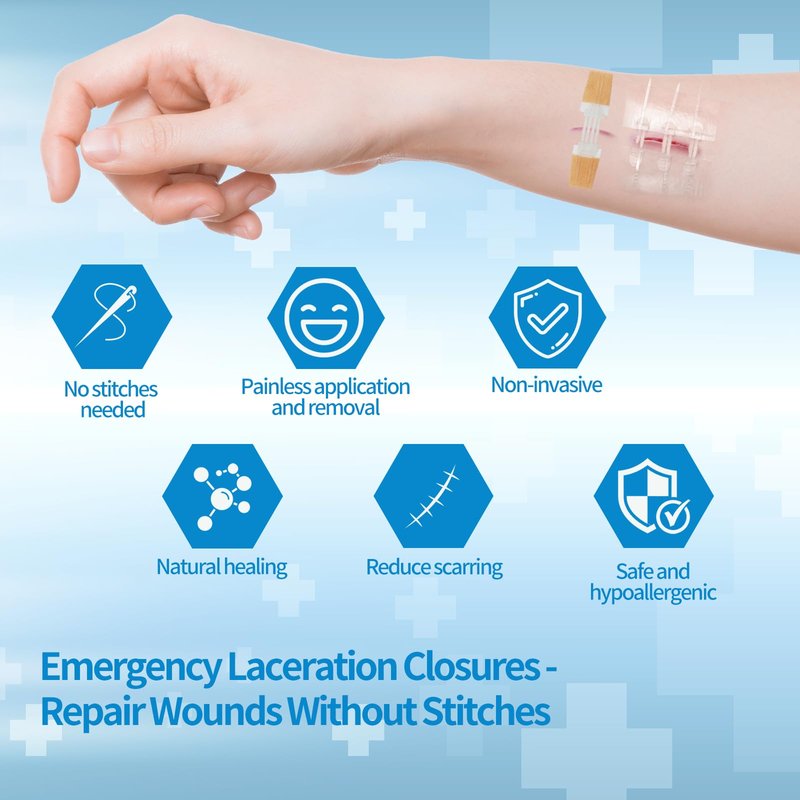 Emergency Laceration Closures, Zipstitch Wound Closure Device (4 Set) - 2 Types Laceration Repair Without Stitches, Easy to Use Wound Closure Kit for Home, Outdoors