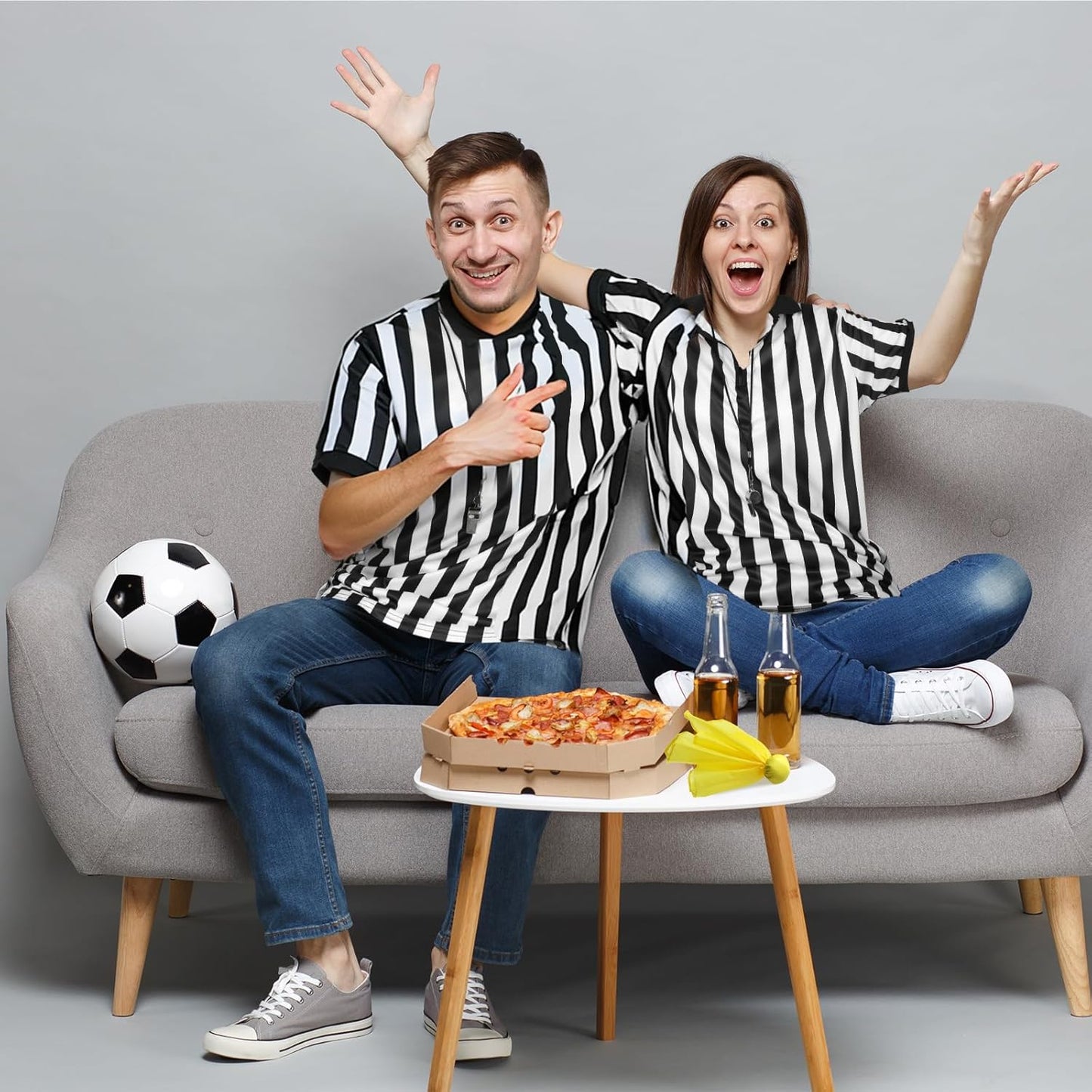 Syhood Referee Shirt Costume Men Women, Whistle Black and White Striped Football Soccer Official Ref Shirt Jersey