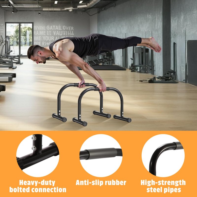 AmazeFan Parallettes Bars, High Steel Push Up Bar Strength Training For Handstands, Calisthenics Bars & Dip Bars, Calisthenic, Push Up Stands Handle for Floor Workouts Calisthenics Equipment ﻿ (Black, 12in)