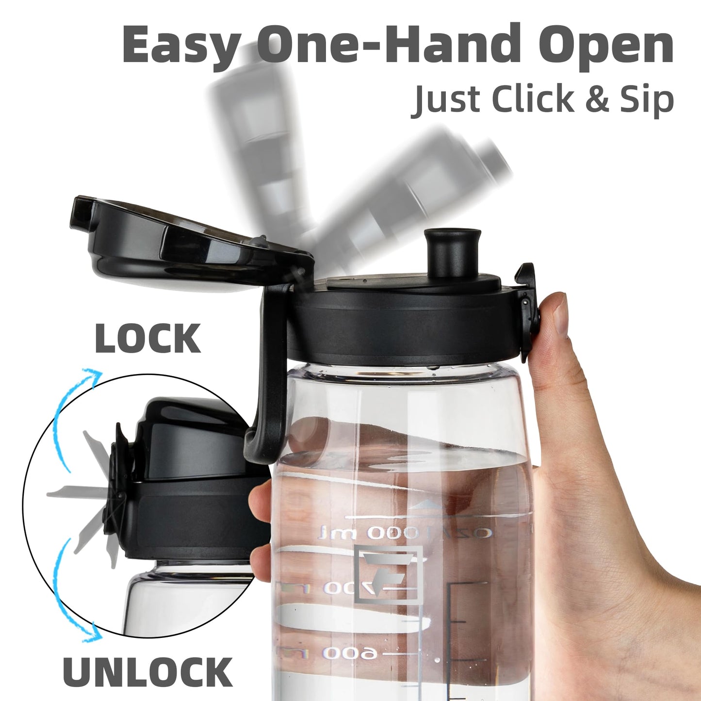 Fanhaw 32 oz Clear Plastic Water Bottle, BPA Free Leakproof Tritan Sports Water Bottle with Chug Lid, Wide Mouth Reusable Bottle for Gym, Travel, School & Office (Clear & Black)