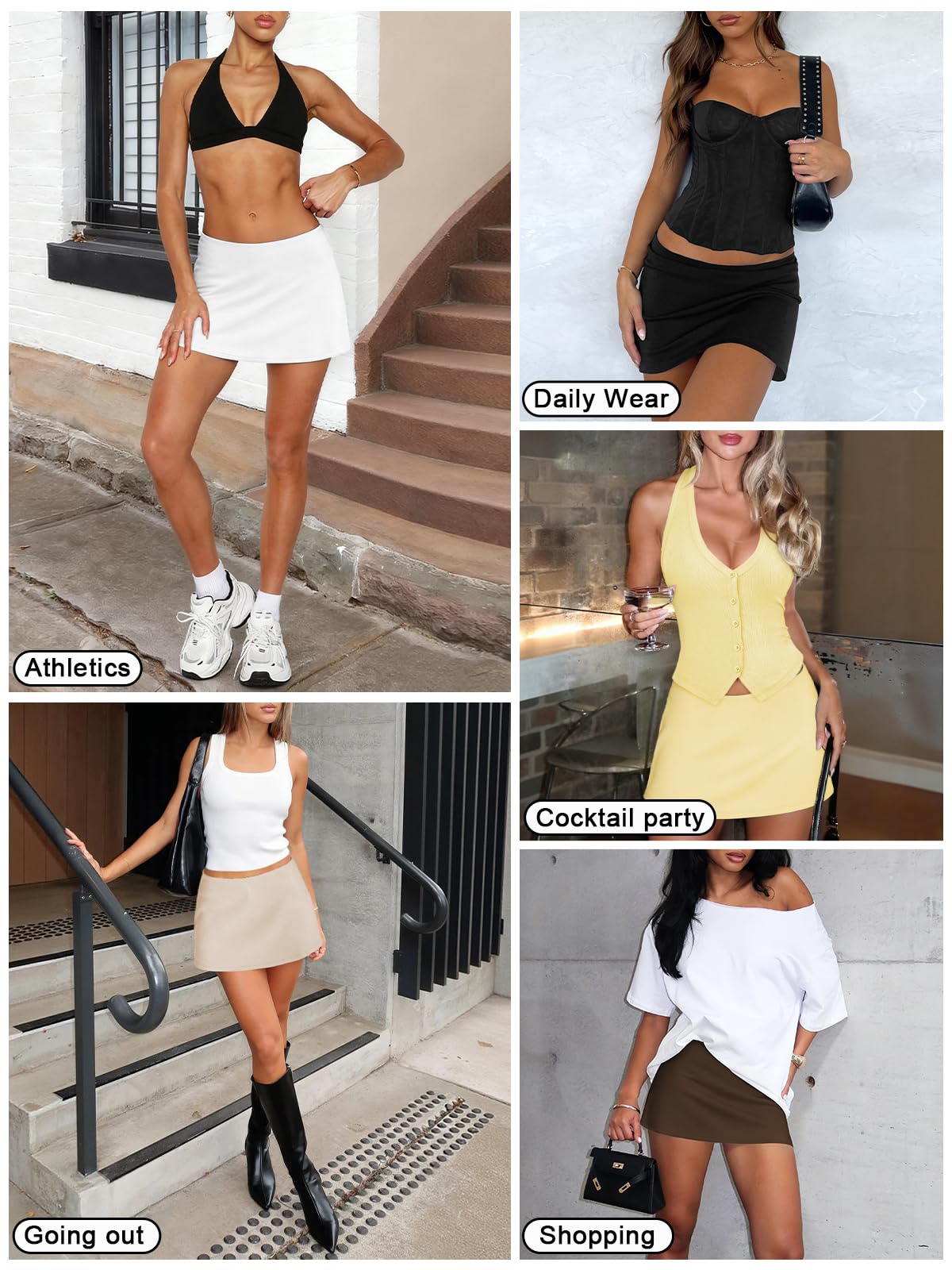 Pungdra Womens Micro Mini Skirt with Shorts Low Rise A-Line Skort for Women Formal Going Out Casual Athletic Tennis Outfits Brown Small