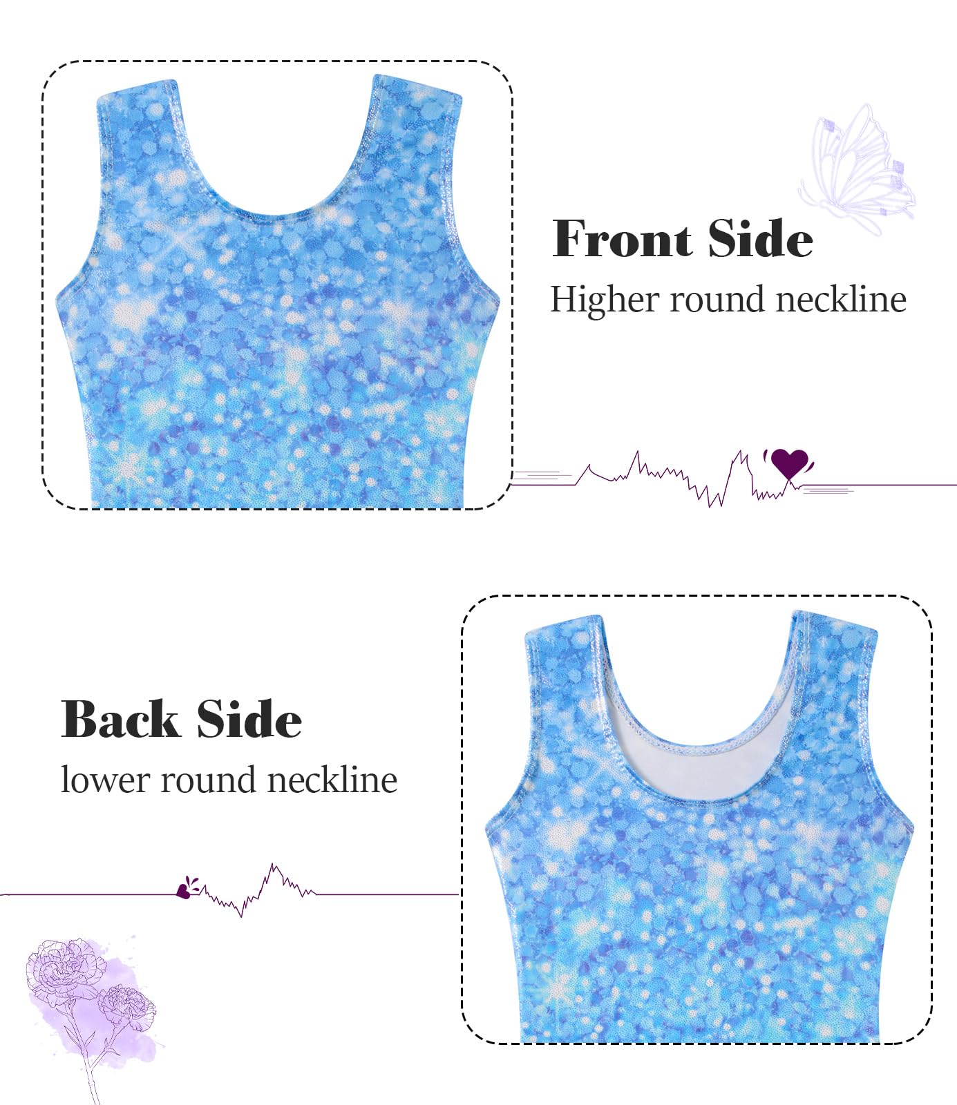 Vogseek Gymnastics Leotards for Girls 7 8 Years Shiny Blue Purple Athletic Outfits with Hair Scrunchie Kids Cute Tank Sleeve Activewear Ballet Dance Unktards,Blue Purple