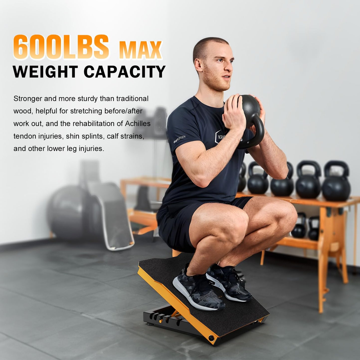 YONKFUL Steel Slant Board Calf Stretcher, 600 Lbs Weight Capacity 5-Level Adjustable Incline Board Squat Wedge Achilles Ankle Stretcher Non-Slip Surface for Squat, Fitness, Physical Therapy, Yellow