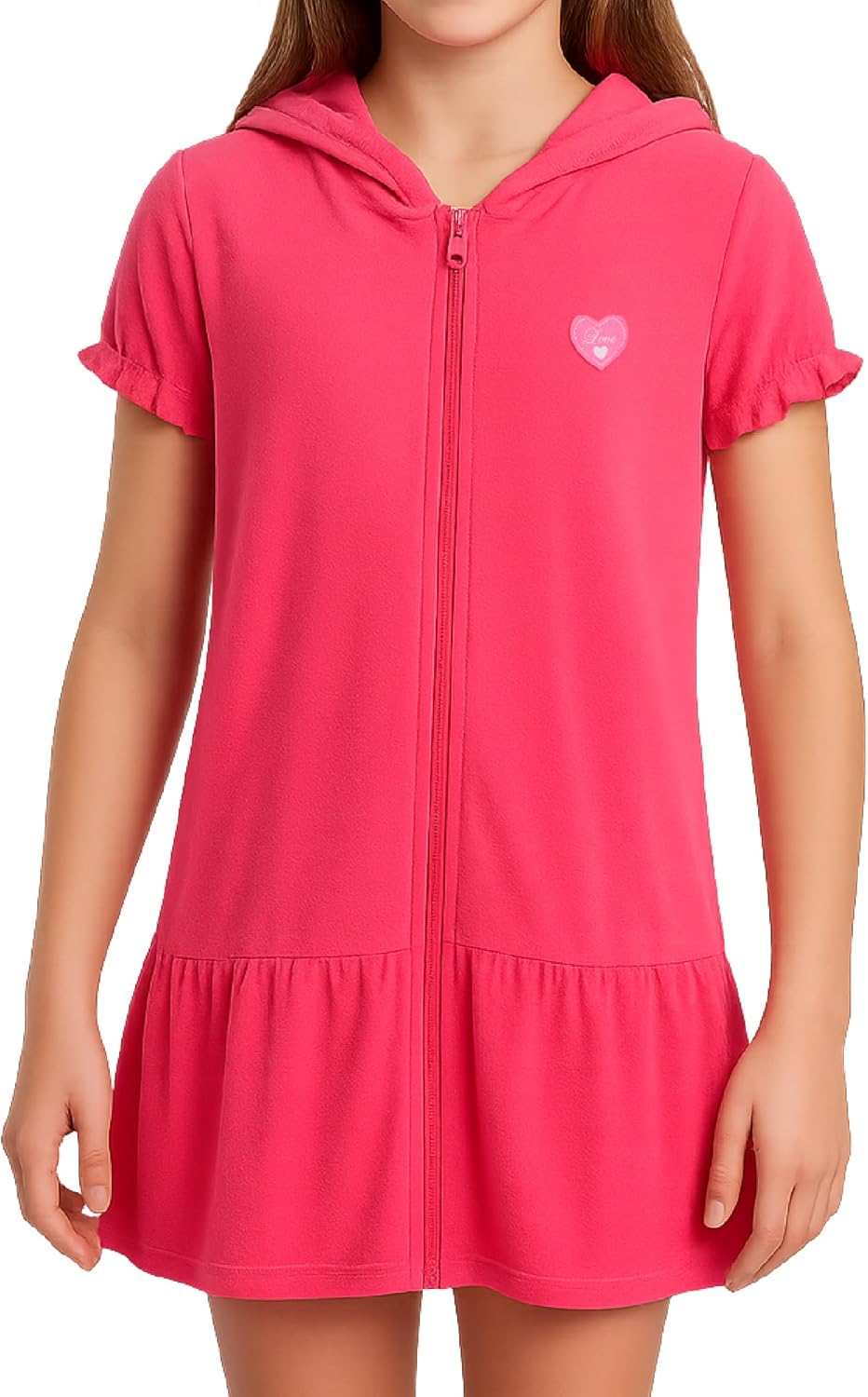 Pink Platinum Girls Swim Cover-Up - Soft Cotton Hooded Ruffled Bathrobe Dress for Kids