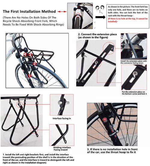 Bicycle Front Rack, Bike Luggage Touring Carrier Racks 15KG Capacity Mountain Bike Pannier Cycling Equipment Stand Footstock for Cargo Luggage Picnic Carrier Rack,Black 2