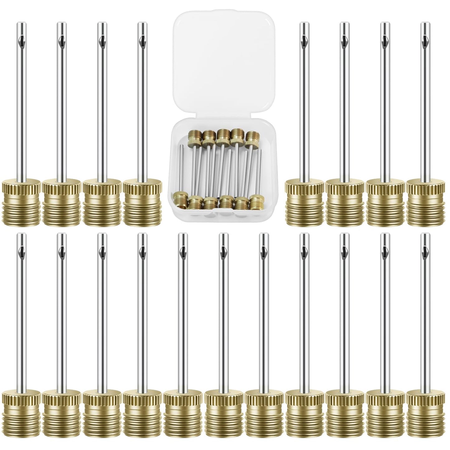 Quadafy 20 Pack Brass Ball Pump Needles with Storage Case - Heavy Duty No Break Air Pump Needles for Basketball