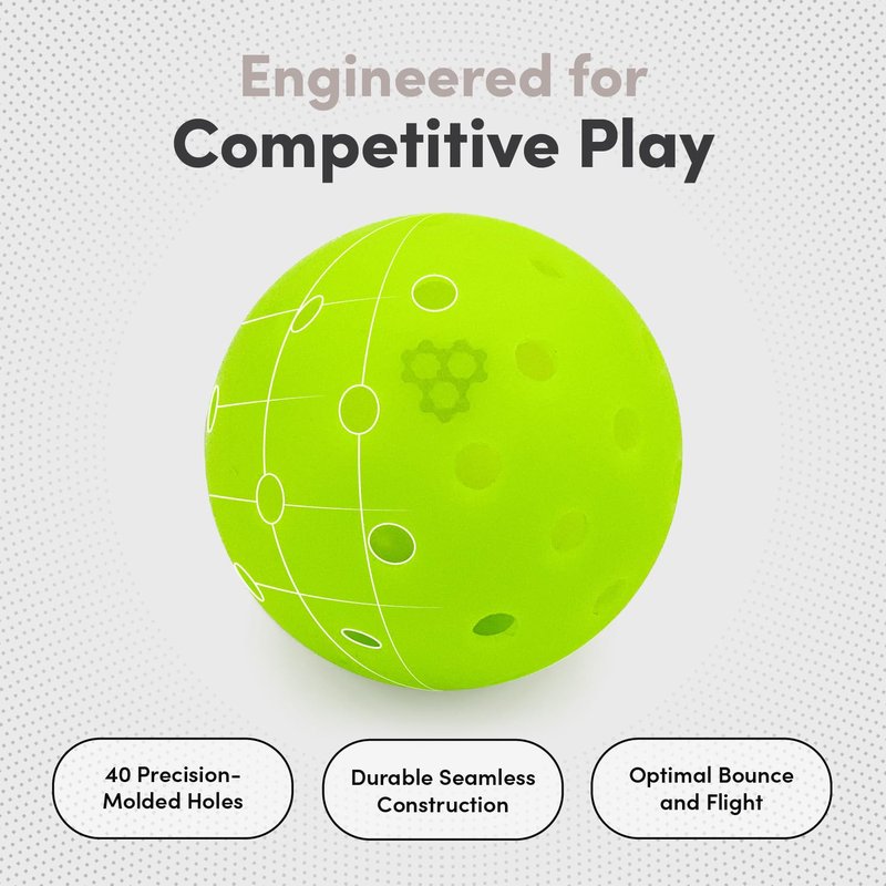 CRBN Pickleball - C40 Balls 6 Pack - Outdoor Pickleball Balls - Built for Durability & Precision - Roto-Molded 1-Piece Design