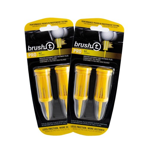 BRUSH-T Premium Plastic Golf Tees, Yellow XLT 4-Pack, Size 3 1/8", Unbreakable Innovative Design, Consistent Height, Perfect Golf Gift for Men and Women. Golfing Brush Tees, Works With Any Golf Ball