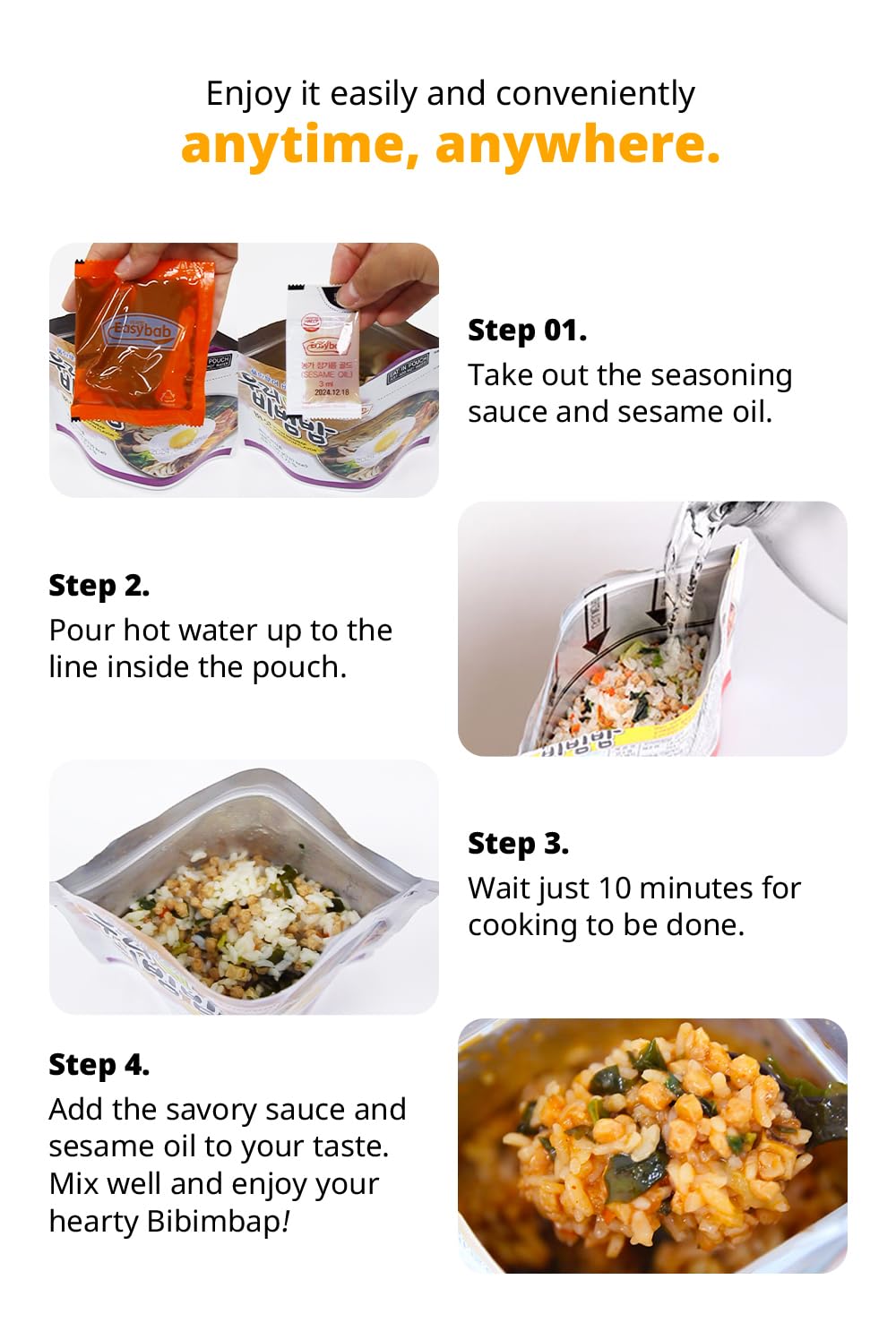 Easybab Korean Ready to Eat Bibimbap, Kimchi (2 PACK)