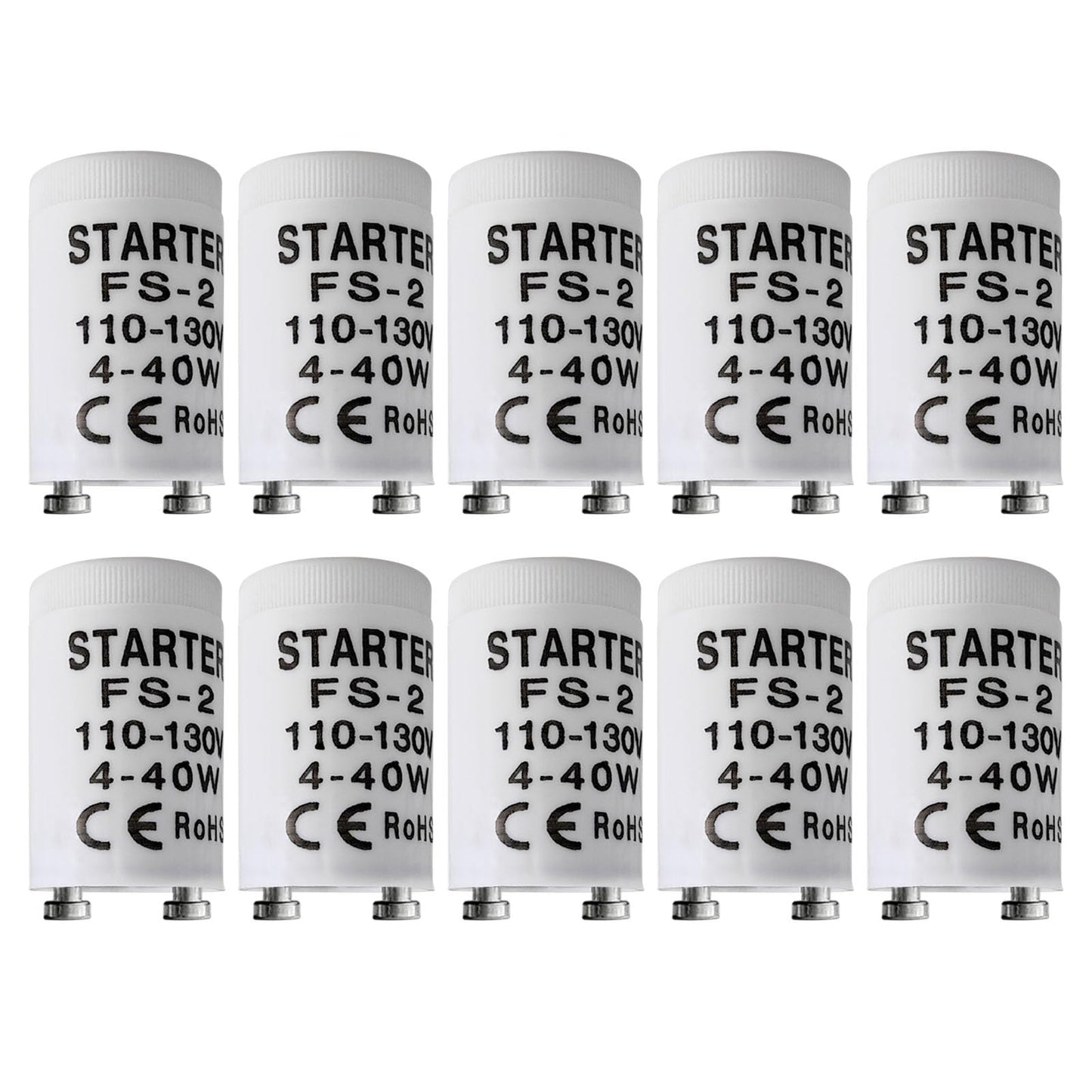 Fluorescent Starter for 4-40 Watt Fluorescent lamp, Compatible with GE Philips Sylvania Fluorescent lamp FS-2 S2, 110V 10 Count