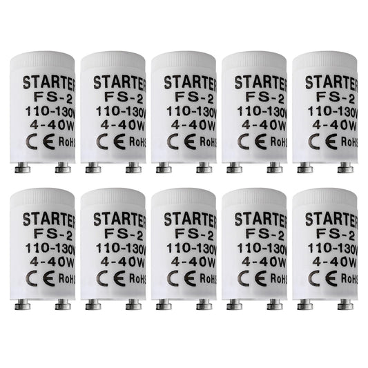 Fluorescent Starter for 4-40 Watt Fluorescent lamp, Compatible with GE Philips Sylvania Fluorescent lamp FS-2 S2, 110V 10 Count