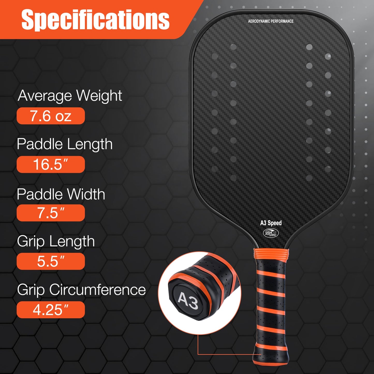Pickleball Paddle, 3K Raw Carbon Fiber Surface Pickleball Racket with Holes, Strong Spin and Power, Lightweight, Designed for Swing Speed and Maneuverability