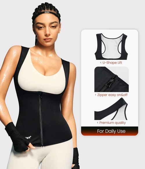 Junlan Sauna Suit | Women's Waist Trainer Vest - Sweat Tank Top Shaper with Zipper