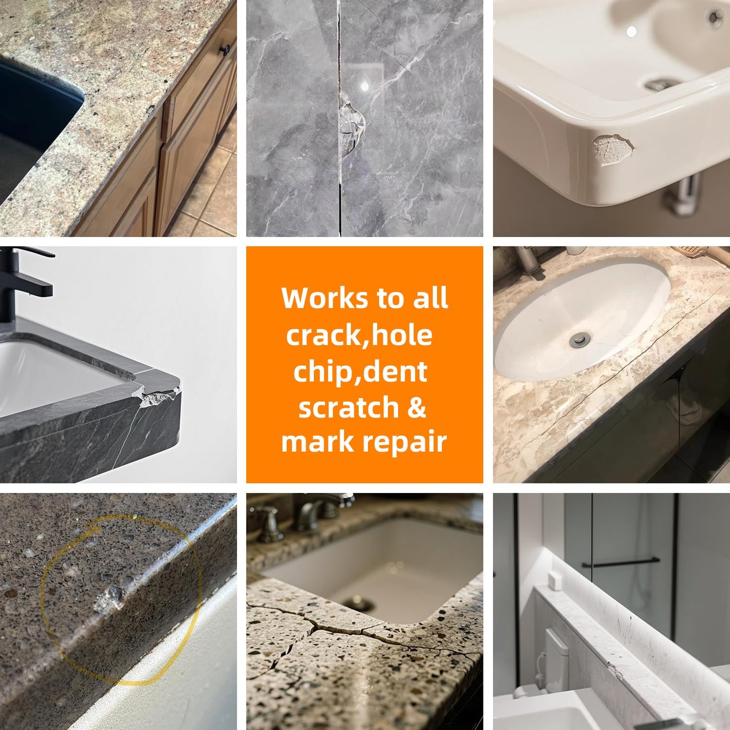 Granite and Quartz Countertop Chip Filler Repair Kit Tile & Fiberglass Porcelain Repair Kit,Marble Tub Repair Kit 3.7 OZ Cracks Ceramic Corian Bathtub Sink Toilet Dents Holes Scratchs