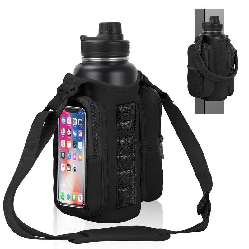 Yanwela Magnetic Gym Water Bottle Bag with Strong Magnet Holder for Men and Women to Carry Phone Small Bottle and Essentials Securely Attached to Metal Surfaces - Black
