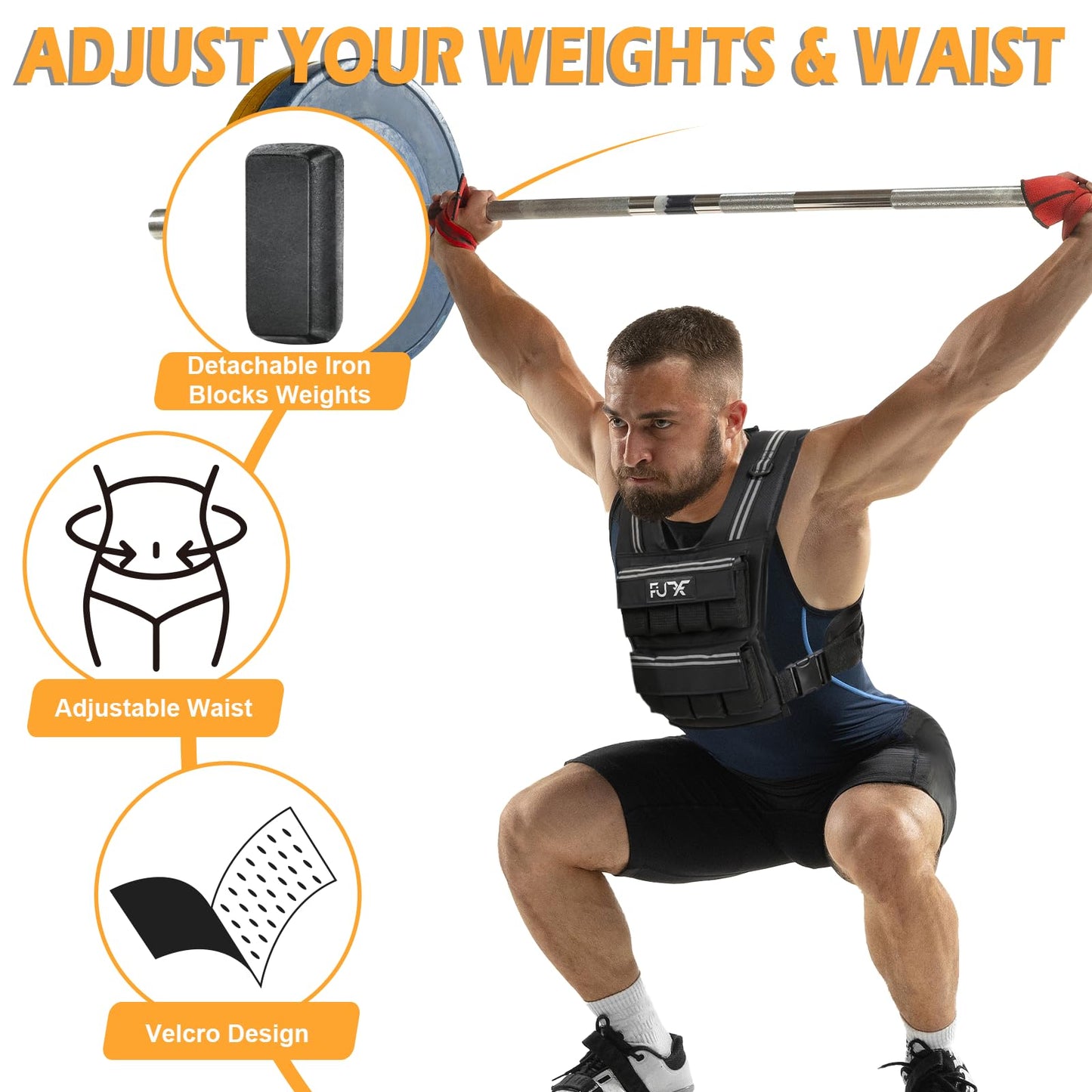 FUFF Adjustable Weighted Vest Men,30 LB Weight Vest for Strength Trainin, Workout Vest Woman with Removable Iron Weights for Walking, Rucking, Running, Exercise