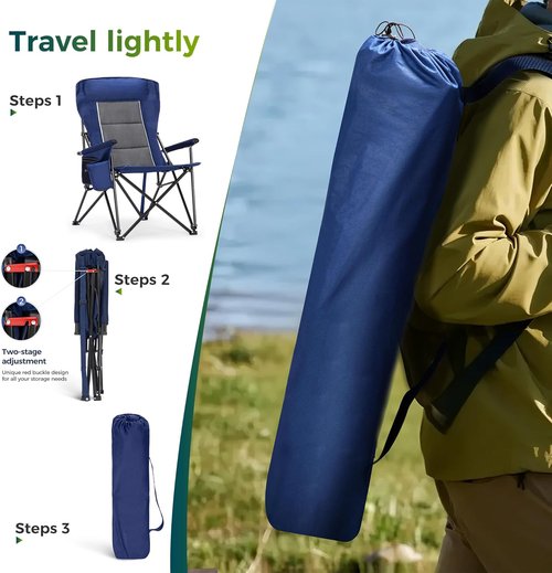 ALPHA CAMP Oversized Folding Camping Chair - Heavy Duty High Backrest, Supports 500 LBS | Portable with Cup Holders & Side Pocket