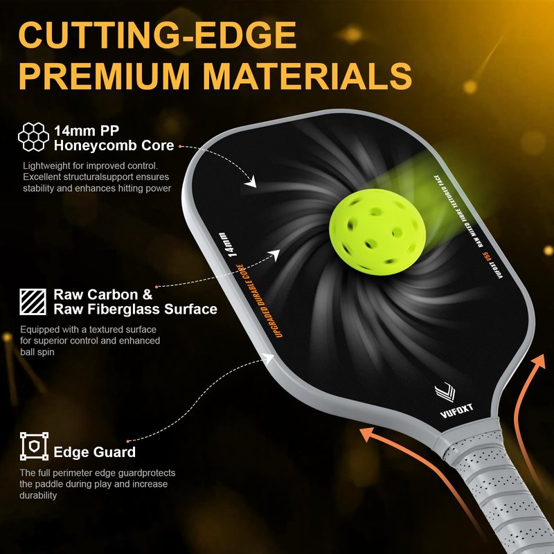 Pickleball Paddles Set of 2, Lightweight Raw Carbon and Glass Fiber Surface Pickleball Racket Set with 14mm PP Honeycomb Core, USAPA Compliant, 4 Pickle Balls, 4 Tapes, 1Bag, 1 Paddle Cleaner