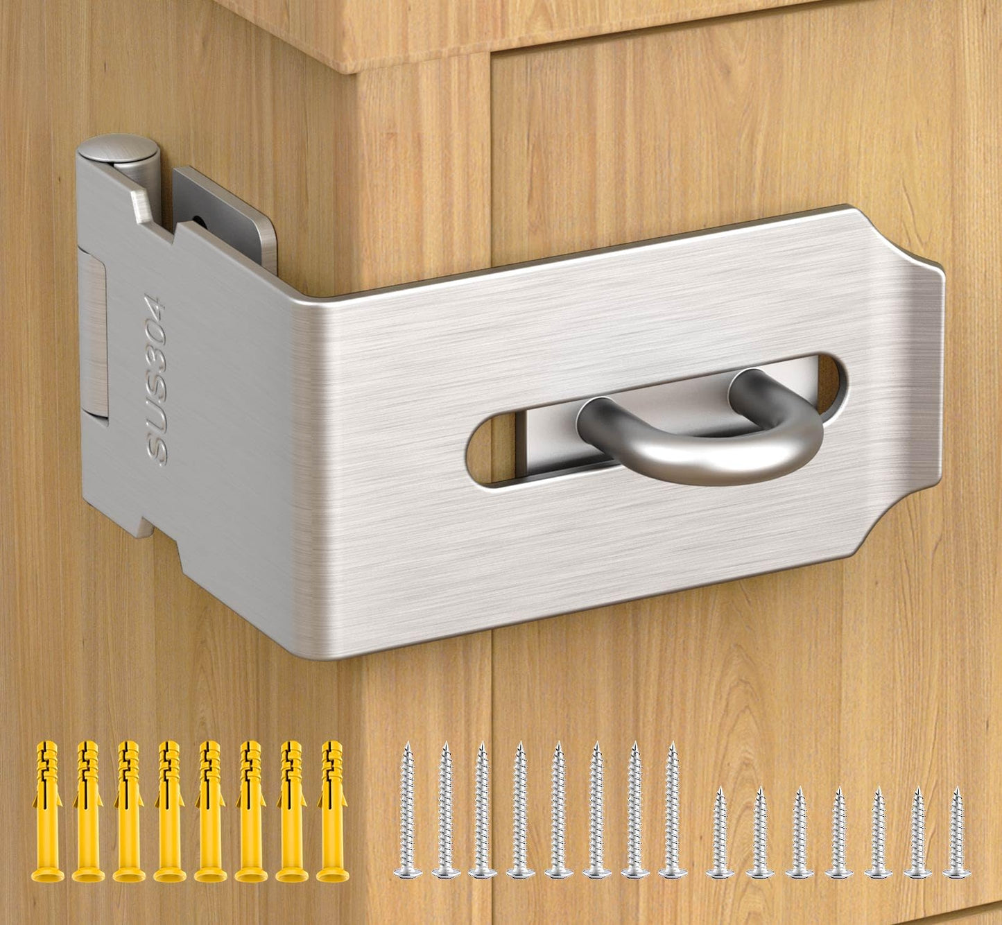 Mixizigoz 90 Degree Hasp Lock Latch, Right Angle Safe Padlock Clasp Hasp for Personal Privacy, 304 Stainless Steel Security Desk Drawer Lock Latch (Silver-1 Pc)