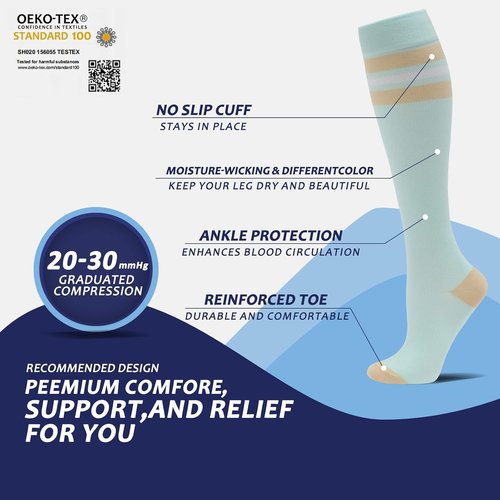 Fenglaoda Compression Socks - 20-30 mmHg Knee High Support for Men & Women | Ideal for Nurses, Pregnant, Travel