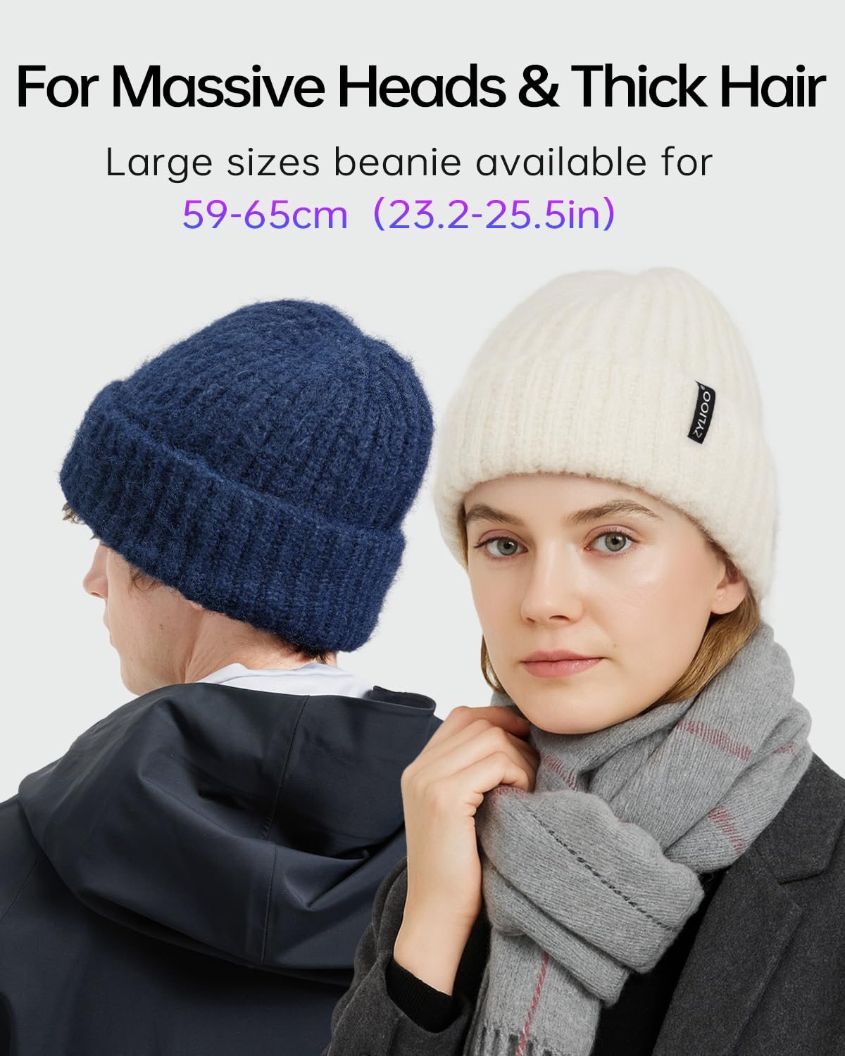 Zylioo Oversize XXL Thick Beanie Cap for Men Women,Soft Stretchy Warm Knit Hat,Chunky Winter Ski Hats for Cold Weather Black