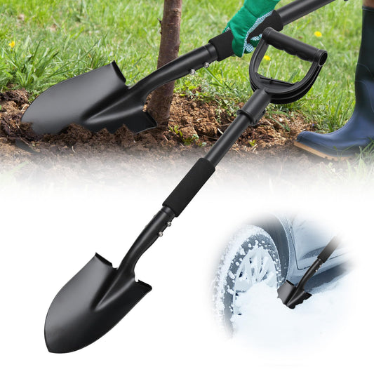 31" Compact Garden Shovel with D-Grip Handle - Rust-Proof Lightweight Metal Tool for Raised Beds, Tight Spaces & Emergency Use (Kids/Adults Friendly), Black
