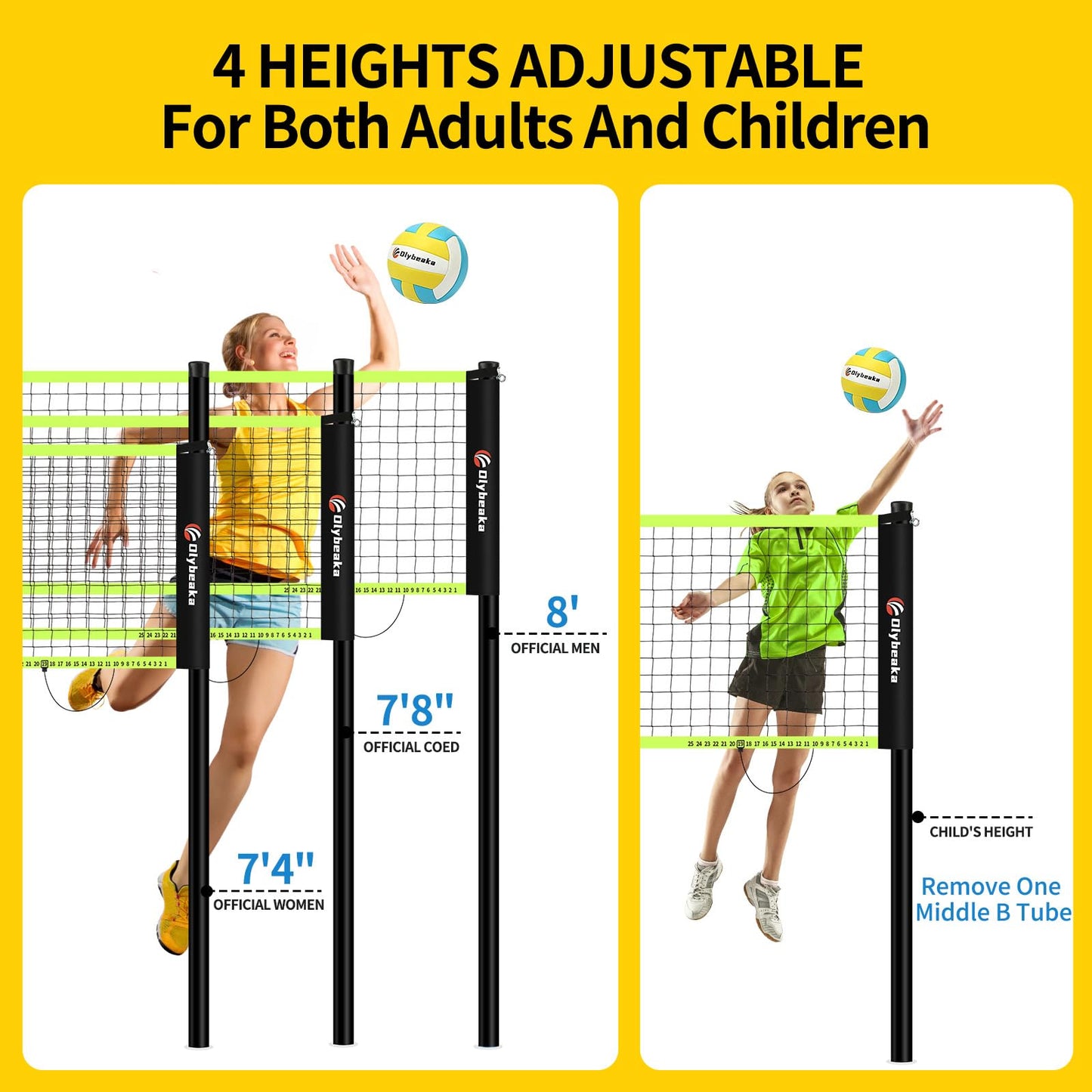 20FT Outdoor Volleyball Net Set System for Backyard Beach with Anti-Sagging Net, Iron Adjustable Height Poles, Soft PU Volleyball and Pump, Carry Bag - Instant Set Up & Durable (Black and Green)