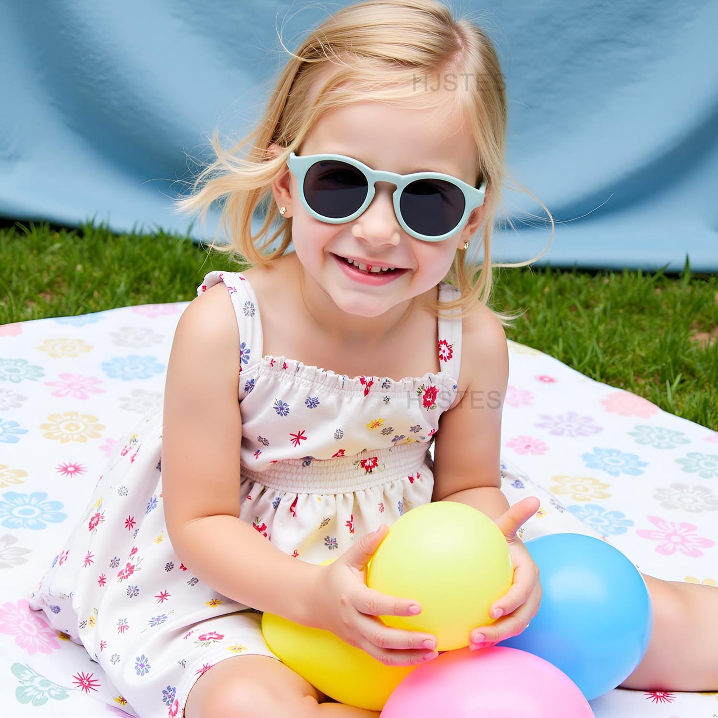 HJSTES Polarized Baby Sunglasses for Toddler Boys Girls, TPEE Flexible Frame with Strap, for Infant Age 0-3(Round Blue)