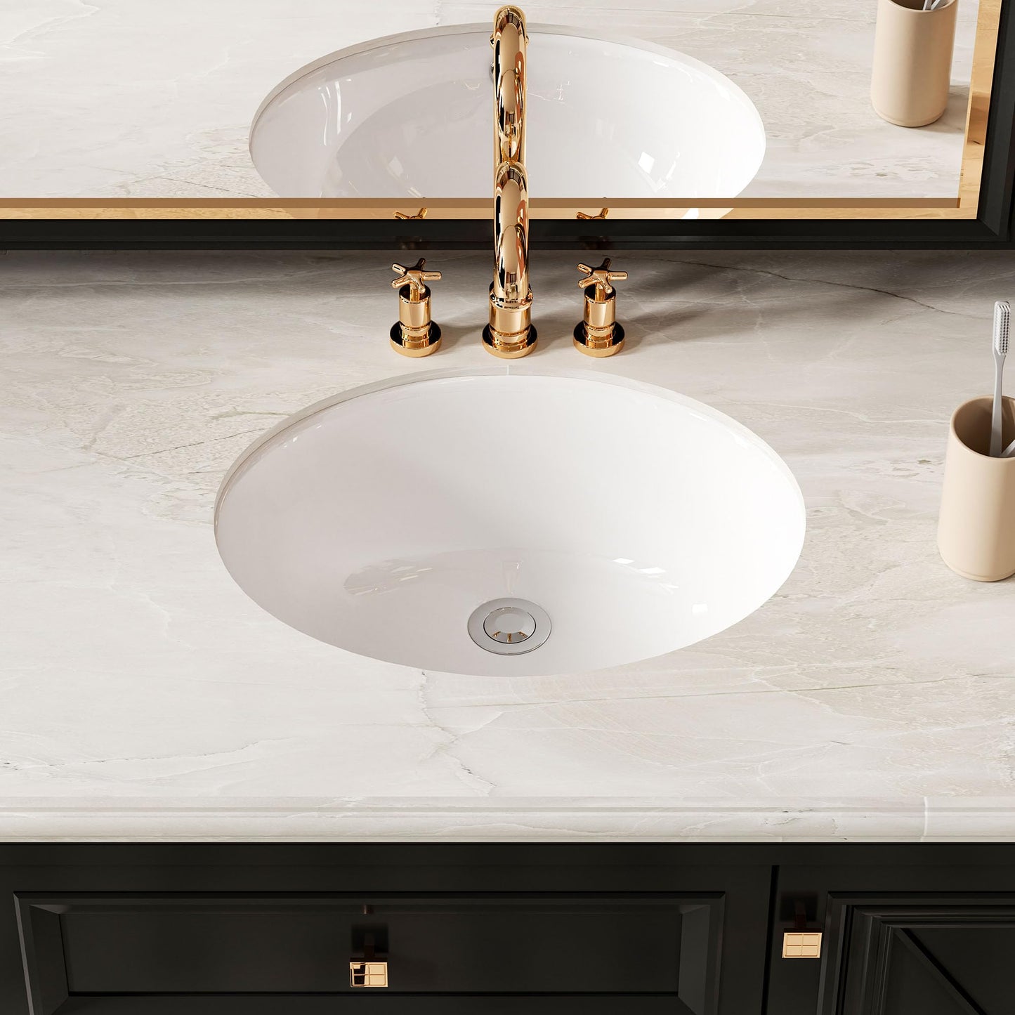 SmartSylva Undermount Bathroom Sink Oval, 14.75” x 11.5” (Interior Size) Oval Porcelain Ceramic Undermount Bathroom Vanity Vessel Sink with Overflow, White