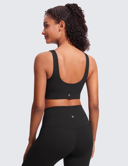 CRZ YOGA Butterluxe U Back Longline Sports Bra - Scoop Neck Padded Yoga Crop Top for Women