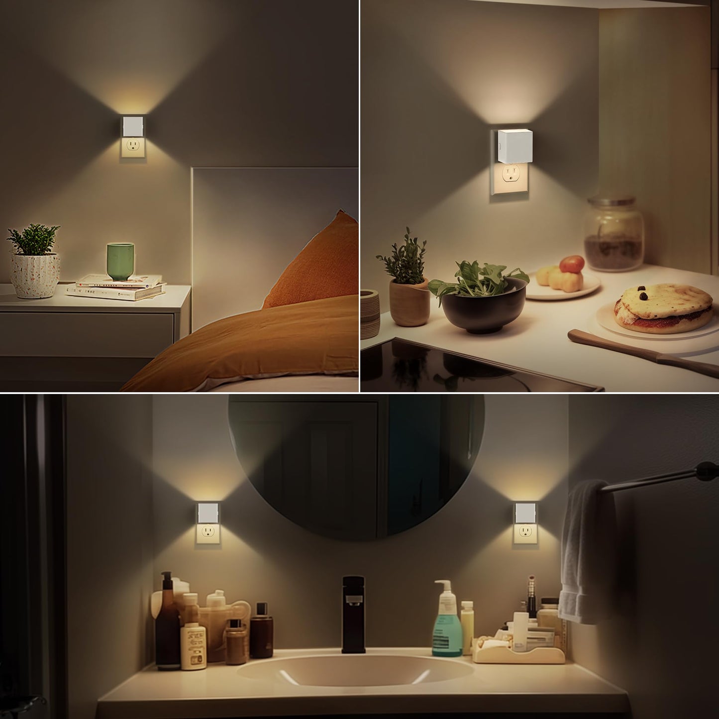 DORESshop LED Night Lights Plug into Wall [2 Pack], Plug in Nightlight, 3 Level Brightness Adjustable Night Light, Dusk to Dawn Sensor, Nightlights for Adults, Bedroom, Bathroom, Hallway, White