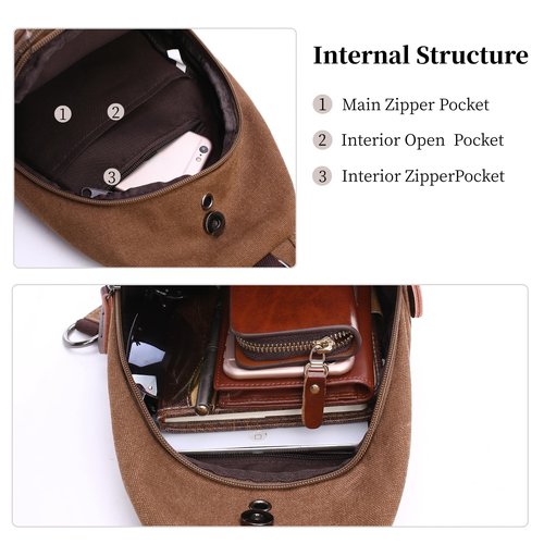 EDIWER Canvas Sling Bag for Men Crossbody Chest Bag Casual Daypack Rucksack Small Crossbody Backpack with Adjustable Strap