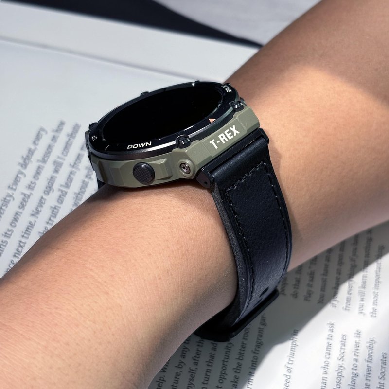 SMITHA Genuine Leather Watch Band Compatible with Amazfit T-Rex/T-Rex PRO/T-Rex 2/T-Rex 3/T-Rex 3 PRO 48mm, Rugged Strap with Precision Stitching & Ventilation Holes, Comfortable Wristband for Men