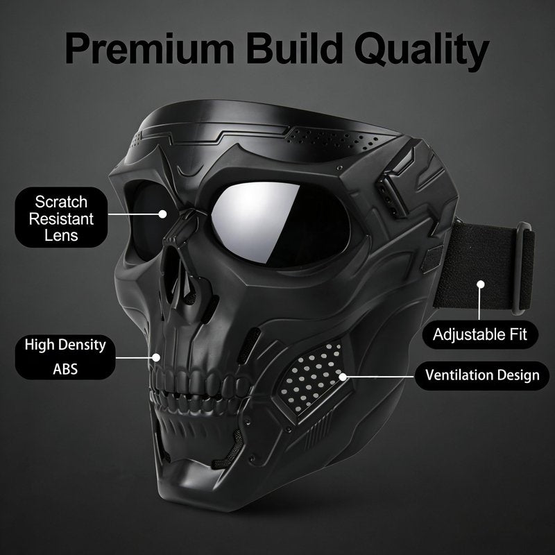 2 PCS Full Face Ghost Skeleton Mask - Black Tactical Gear with Anti-Dust Shield for Paintball, Cosplay & Halloween - Men Safety Protection Mask for Horror Costume, Cool Tactical Games