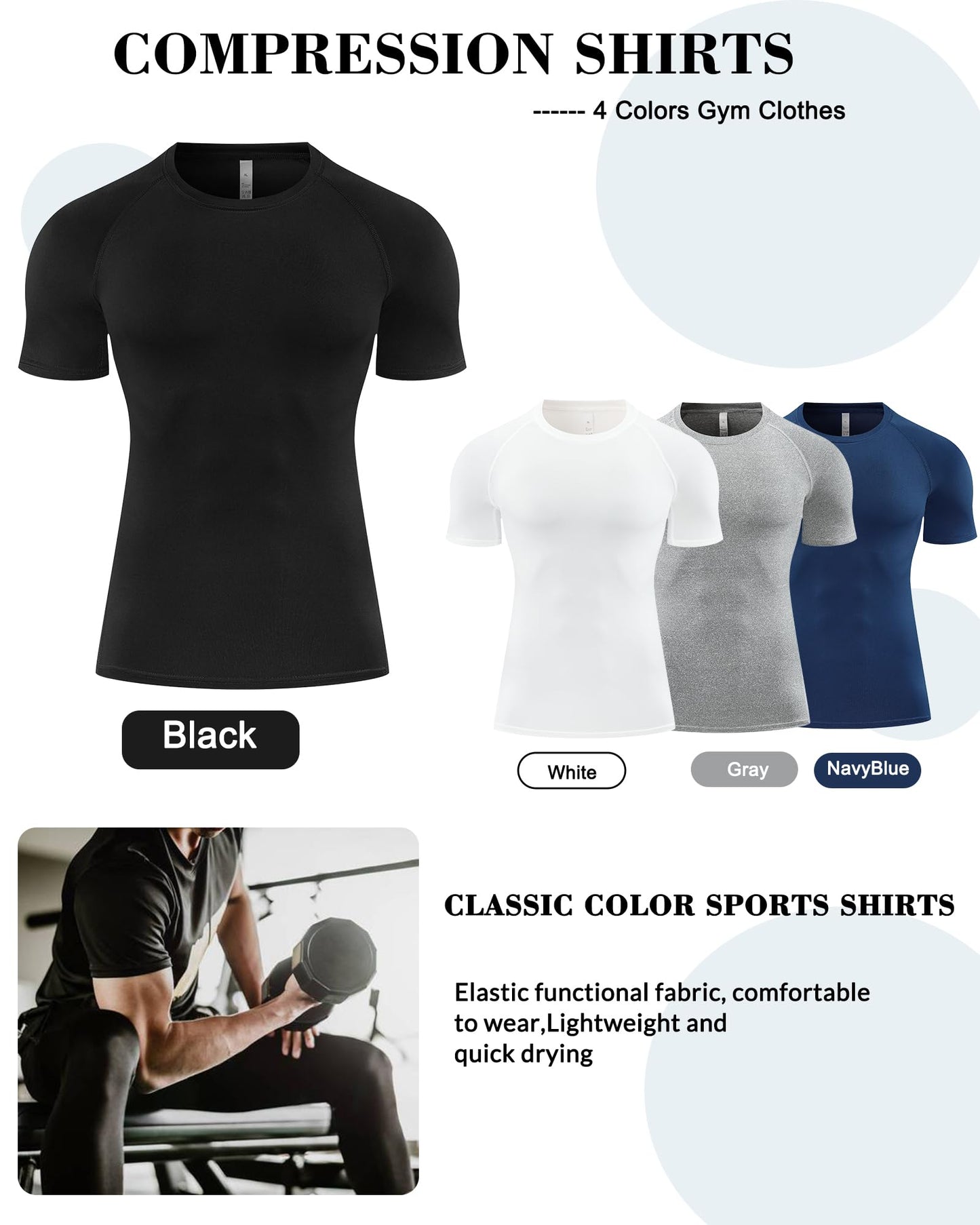 Antoyo 5 Pack Compression Shirt Men Short Sleeve Athletic Base Layer Tops