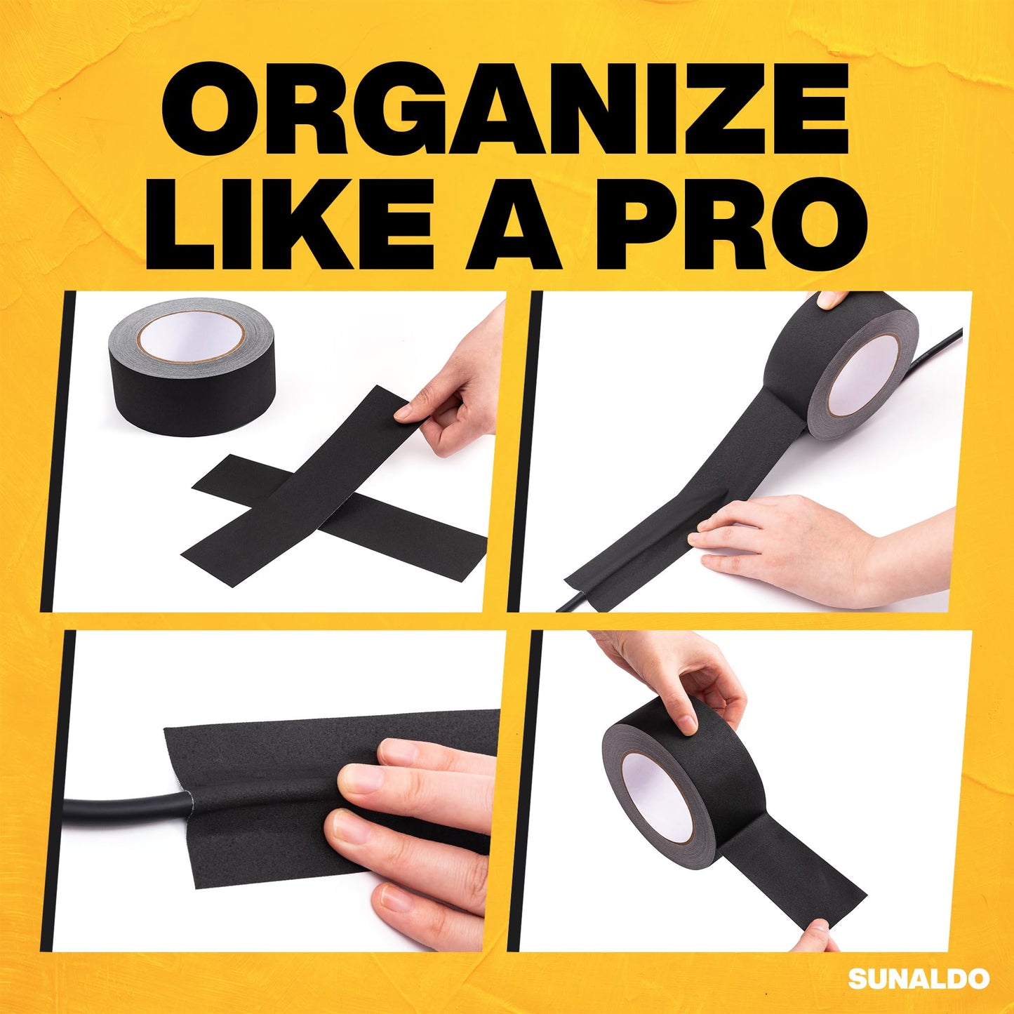 SUNALDO Gaffers Tape Heavy Duty, Easy to Rip, Residue-Free Professional Grade Floor Tape for Electrical Cords, Matte Finish Non Reflective, Weather Resistant (1, Black, 2" x 30 Yards)