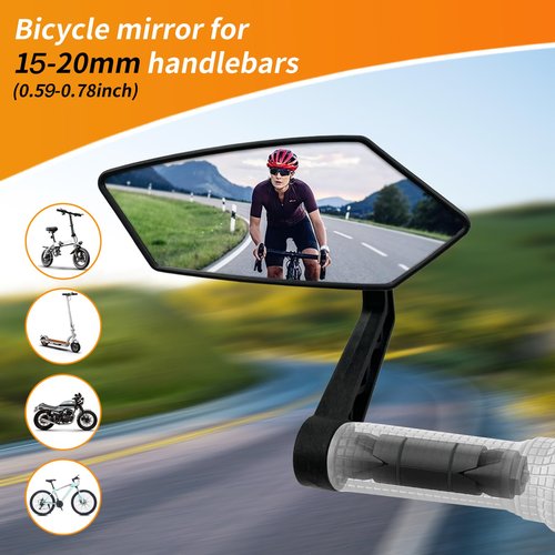 Homieway Bike Mirror, HD Glass Bicycle Mirrors for Handlebar Mount, Adjustable Bar End Bike Rear View Mirror, Scratch Resistant Handlebar Mirrors for E-bike, Mountain Bike & Scooter (Left 0.59-0.78")