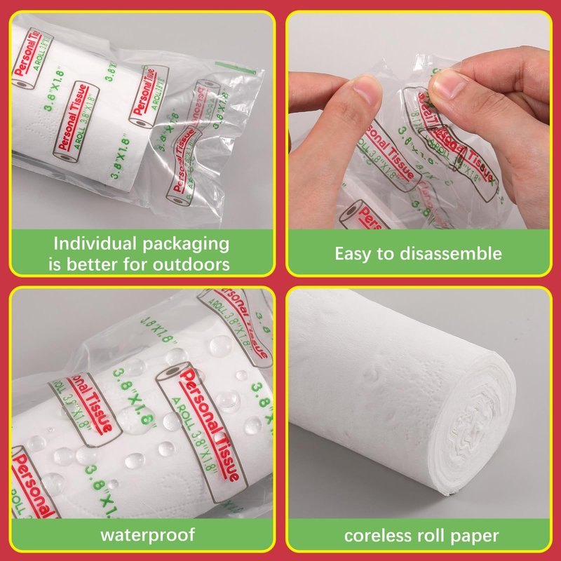 Affrolling 6 Pack Travel Toilet Paper to Go Packs Convenient Plastic Dispenser Soft Tissue Rolls Portable Packable Camp Tissue Soft Coreless Travel Size Toilet Paper for Camping Hiking Outdoor