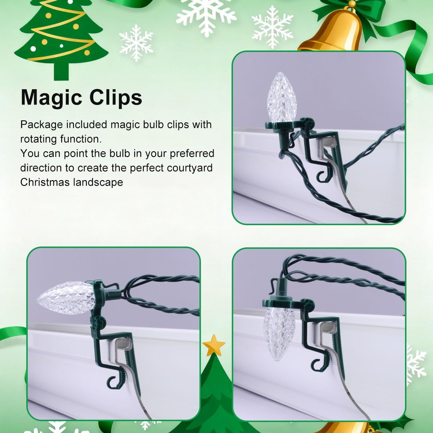 NIOSTA C9 LED Outdoor Christmas Lights,C9 String Lights with Quick Clips,for Xmas House Roof Gutter,Plug in & Connectable,66FT 100 Light,Cold White Faceted